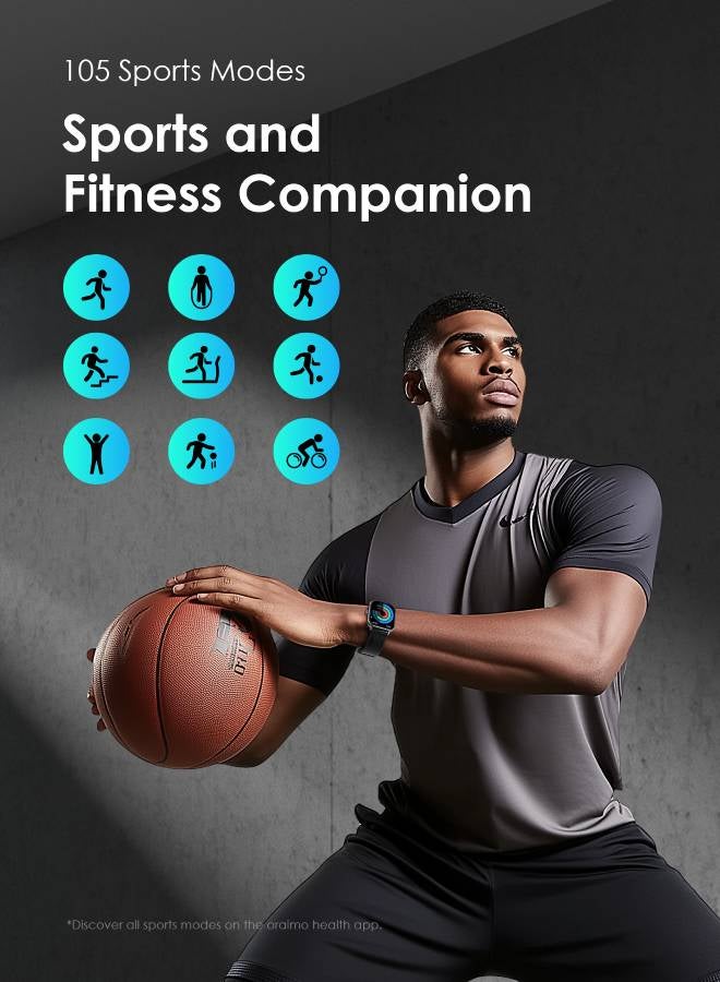 Oraimo - Watch 5 Bluetooth Call Smart Watch 2.01inch HD Display Fitness Watch, 300 mAh, Scratch-resistant &Anti-Explosion Tempered Glass Screen with 100+ Sports Modes & Blood Oxygen & Heart Rate Monitor, Waterproof Light Chrome Black - Image 1