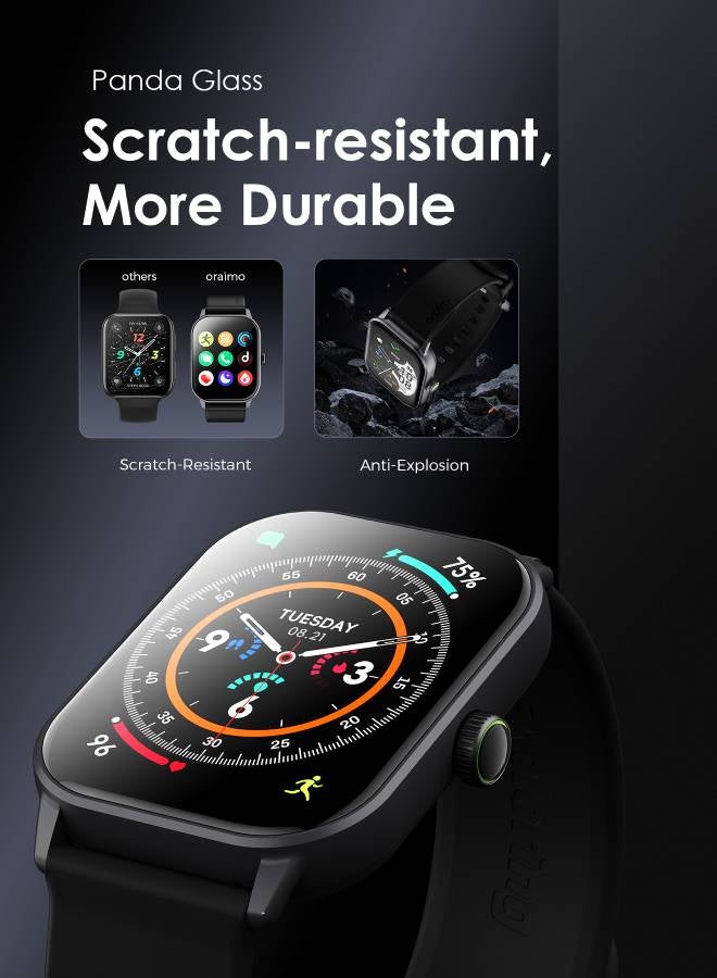 Oraimo - Watch 5 Bluetooth Call Smart Watch 2.01inch HD Display Fitness Watch, 300 mAh, Scratch-resistant &Anti-Explosion Tempered Glass Screen with 100+ Sports Modes & Blood Oxygen & Heart Rate Monitor, Waterproof Light Chrome Black - Image 1