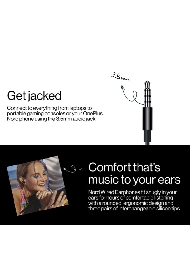 OnePlus - Nord Wired Earphones With Mic, 3.5mm Audio Jack, Enhanced Bass With 9.2mm Dynamic Drivers, In-Ear Wired Earphone Black - Image 1