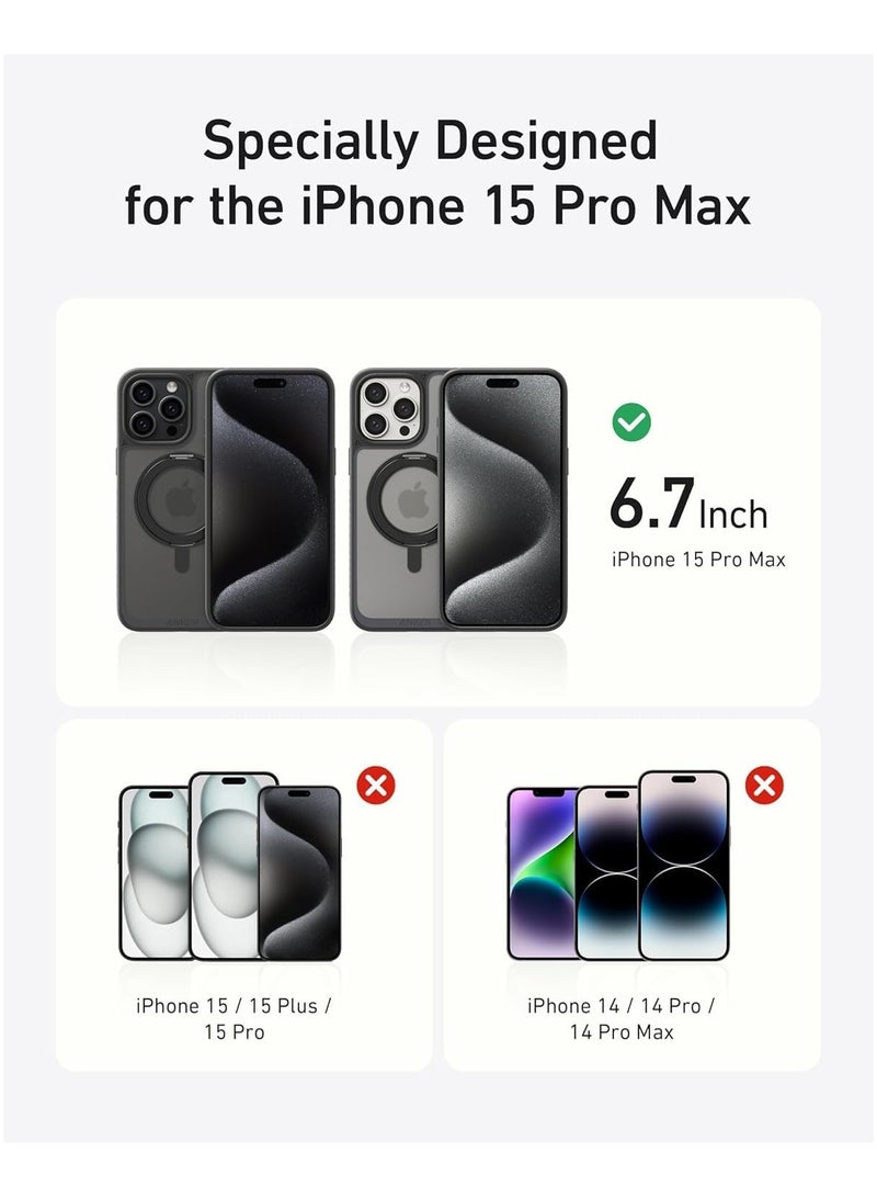 Magnetic Phone Case for iPhone 15 Pro Max Case, Anti-Slip and Drop-Proof Protective Cover with 360° Ring Stand, iPhone Case Compatible with MagSafe, Exclusively Designed for iPhone 15 Pro Max Black Black