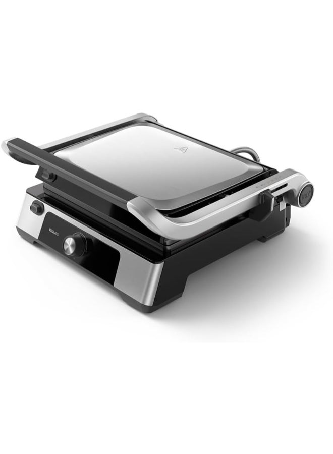 Philips Contact Grill 5000 Series - 2200W, Open 180° Flat Grilling, Adjustable Height, Removable Plates, High Power, Handle Lock 2200 W HD6301/90 Silver/Black - Image 1