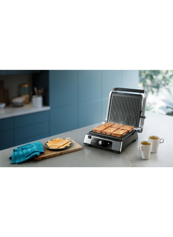 Philips Contact Grill 5000 Series - 2200W, Open 180° Flat Grilling, Adjustable Height, Removable Plates, High Power, Handle Lock 2200 W HD6301/90 Silver/Black - Image 4