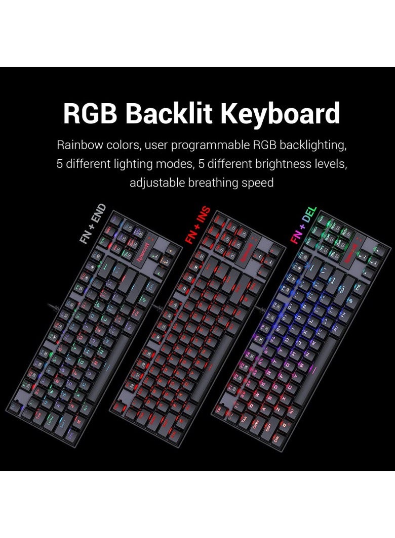REDRAGON - 87-Key K552 Kumara RGB Mechanical Keyboard | Red Switches | Compact Design | Adjustable Backlighting - Image 1