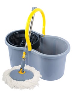 ESQUBE Esqube 360 Degree Spin Mop Set With Additional Refill, Telescopic Handle, Microfiber Mop Head Assorted With Drain Plug Grey/Yellow/Black  - Image 1