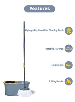 ESQUBE Esqube 360 Degree Spin Mop Set With Additional Refill, Telescopic Handle, Microfiber Mop Head Assorted With Drain Plug Grey/Yellow/Black  - Image 3