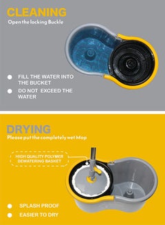 ESQUBE Esqube 360 Degree Spin Mop Set With Additional Refill, Telescopic Handle, Microfiber Mop Head Assorted With Drain Plug Grey/Yellow/Black  - Image 5