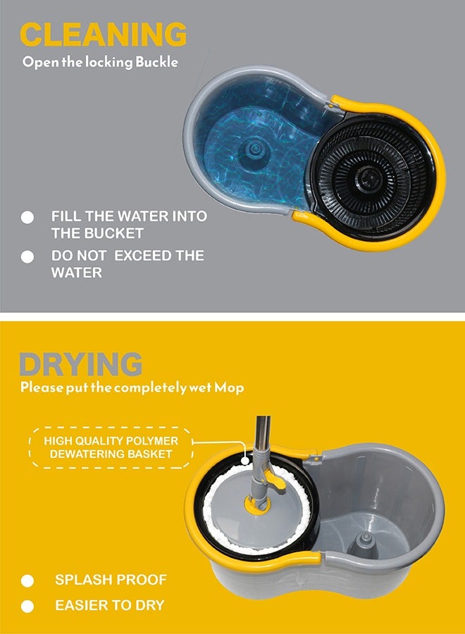 ESQUBE - Esqube 360 Degree Spin Mop Set With Additional Refill, Telescopic Handle, Microfiber Mop Head Assorted With Drain Plug Grey/Yellow/Black - Image 1
