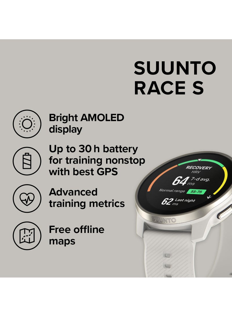 Suunto Race S Stainless Performance Watch | 45mm HD AMOLED Screen, Digital Crown, HRV, Race, Train, Recover, Long Battery, Offline Maps, Dual-band GPS/GNSS, 95+ Sports Mode, Planner - Powder Grey  - Image 5