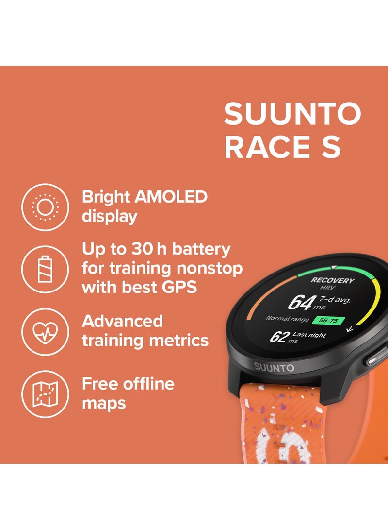 Suunto Race S Stainless Performance Watch | 45mm HD AMOLED Screen, Digital Crown, HRV, Race, Train, Recover, Long Battery, Offline Maps, Dual-band GPS/GNSS, 95+ Sports Mode, Planner - Power Orange  - Image 4