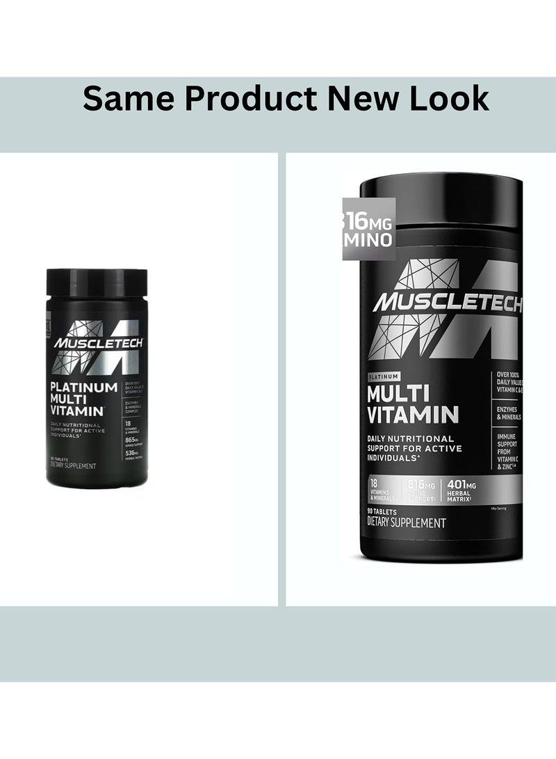 ماسل تيك سلسلة الفيتامينات المتعددة الأساسية، بلاتينيوم، 90 قرصًا