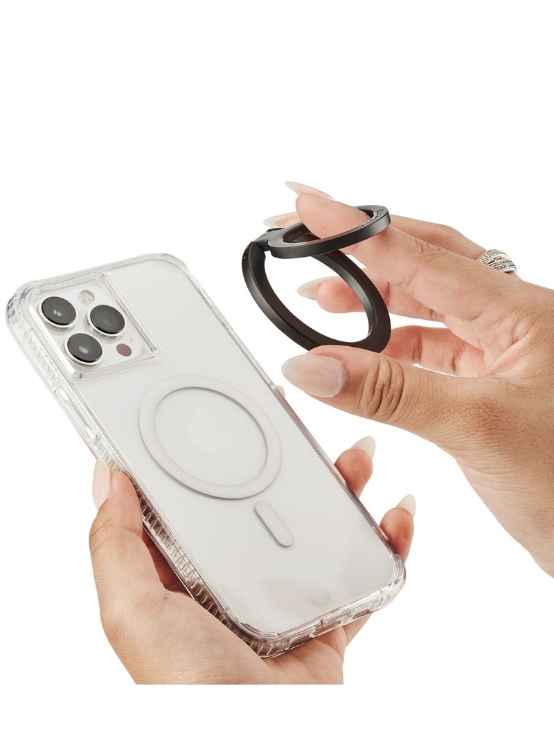 CASE-MATE - MagSafe Ring Stand - Magnetic Grip Holder, Strong Secured Magnets 3x iPhone Weight, Removable Grip for Apple iPhone 15/14/13/12 Series & MagSafe Cases, Stainless Steel - Black - Image 1