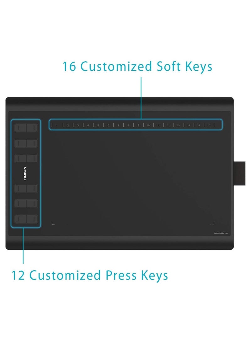 HUION Inspiroy H1060P Graphics Drawing Tablet | 12 Customizable Hot Keys, 8192 Pressure Sensitivity, Battery-Free Stylus | 10x6.25" Work Area Black  - Image 3