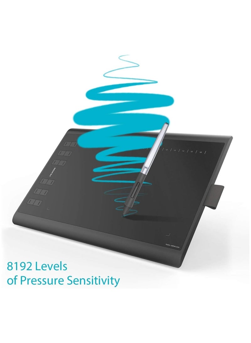 HUION Inspiroy H1060P Graphics Drawing Tablet | 12 Customizable Hot Keys, 8192 Pressure Sensitivity, Battery-Free Stylus | 10x6.25" Work Area Black  - Image 5