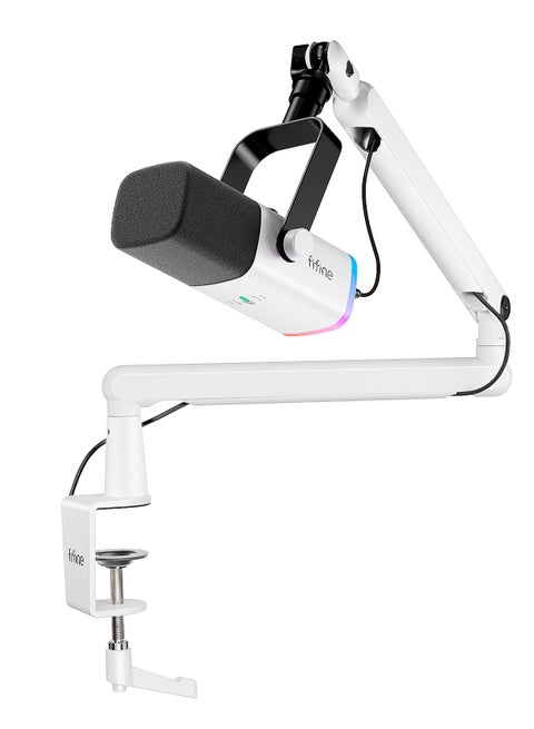 TAM8 RGB Gaming Microphone with Boom Arm - Adjustable Arm, XLR Dynamic Mic, RGB Lighting, USB Connection - Compatible with Desktop, PS4/5, Laptop TAM8W White