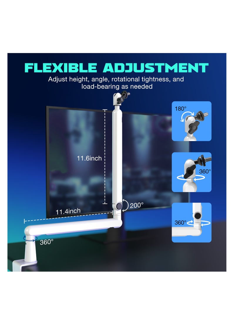 TAM8 RGB Gaming Microphone with Boom Arm - Adjustable Arm, XLR Dynamic Mic, RGB Lighting, USB Connection - Compatible with Desktop, PS4/5, Laptop TAM8W White