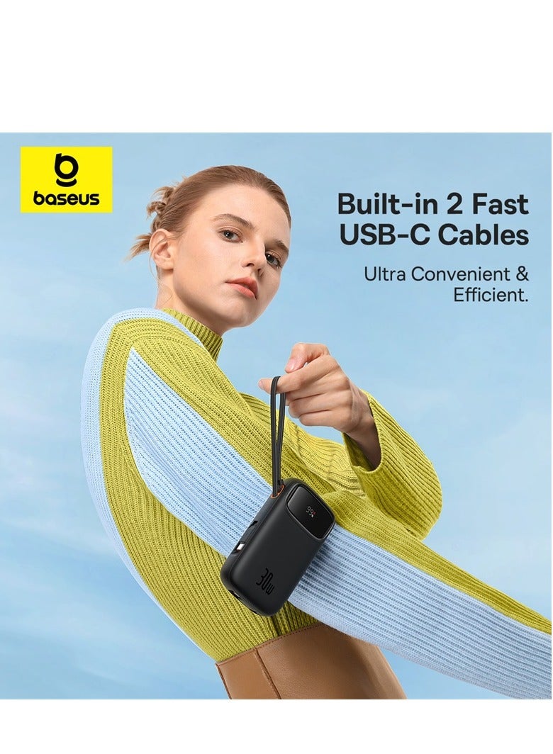 Baseus 20000 mAh Fast Charging Power Bank, 30W Power Delivery with Built-in Cables & LED Display, USB C Battery Pack for iPhone 15 Series, Samsung S24/S23, iPad and Android Phones, Ideal for Travel Black  - Image 3