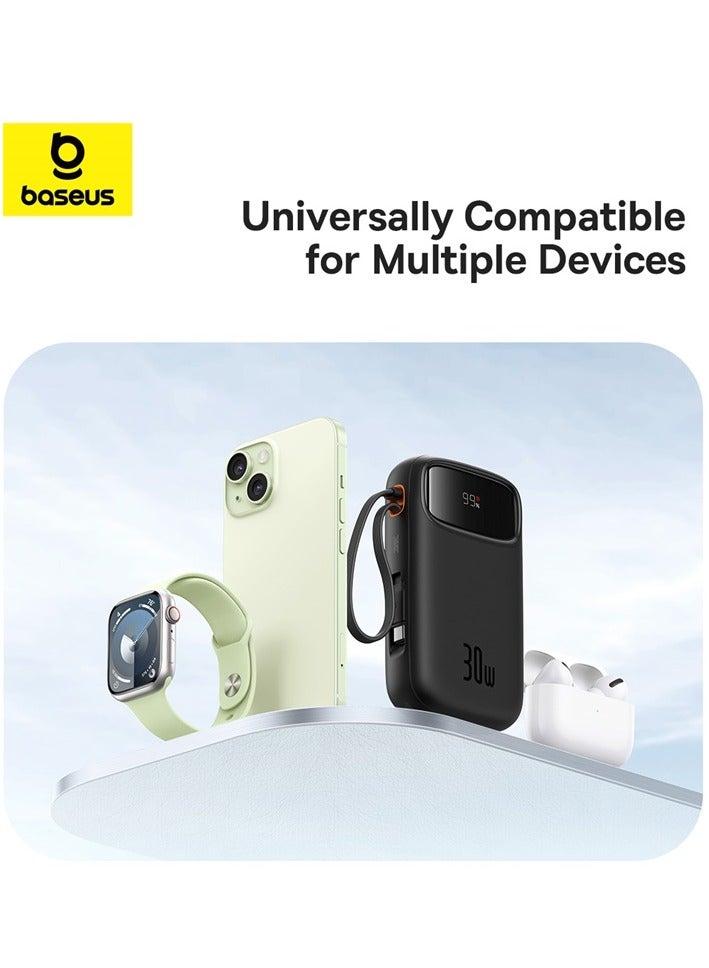 Baseus - 20000 mAh Fast Charging Power Bank, 30W Power Delivery with Built-in Cables & LED Display, USB C Battery Pack for iPhone 15 Series, Samsung S24/S23, iPad and Android Phones, Ideal for Travel Black - Image 1