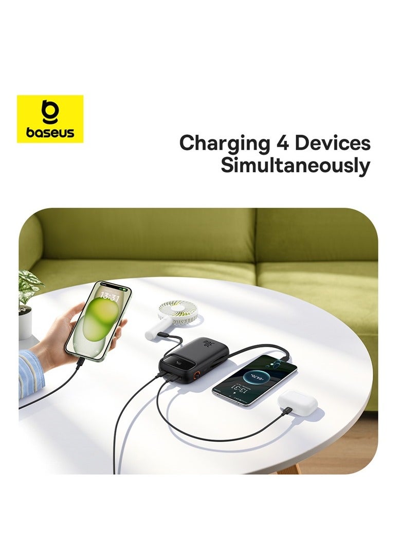Baseus - 20000 mAh Fast Charging Power Bank, 30W Power Delivery with Built-in Cables & LED Display, USB C Battery Pack for iPhone 15 Series, Samsung S24/S23, iPad and Android Phones, Ideal for Travel Black - Image 1