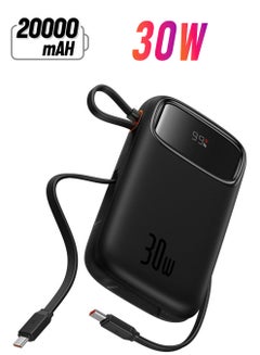 20000 mAh Fast Charging Power Bank, 30W Power Delivery with Built-in Cables & LED Display, USB C Battery Pack for iPhone 15 Series, Samsung S24/S23, iPad and Android Phones, Ideal for Travel Black