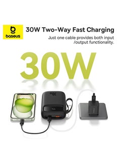 بيسوس 20000 mAh Fast Charging Power Bank, 30W Power Delivery with Built-in Cables & LED Display, USB C Battery Pack for iPhone 15 Series, Samsung S24/S23, iPad and Android Phones, Ideal for Travel - Blue  - Image 4