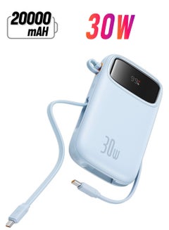 بيسوس 20000 mAh Fast Charging Power Bank, 30W Power Delivery with Built-in Cables & LED Display, USB C Battery Pack for iPhone 15 Series, Samsung S24/S23, iPad and Android Phones, Ideal for Travel - Blue  - Image 1
