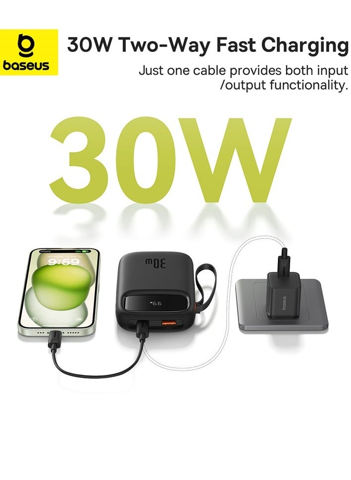 Baseus Fast Charging Power Bank, 30W Power Delivery with Built-in Dual USB-C Cables & LED Display, Type C Battery Pack for iPhone 15 Series, Samsung S24/S23, iPad and Android Phones and More Black - Image 4
