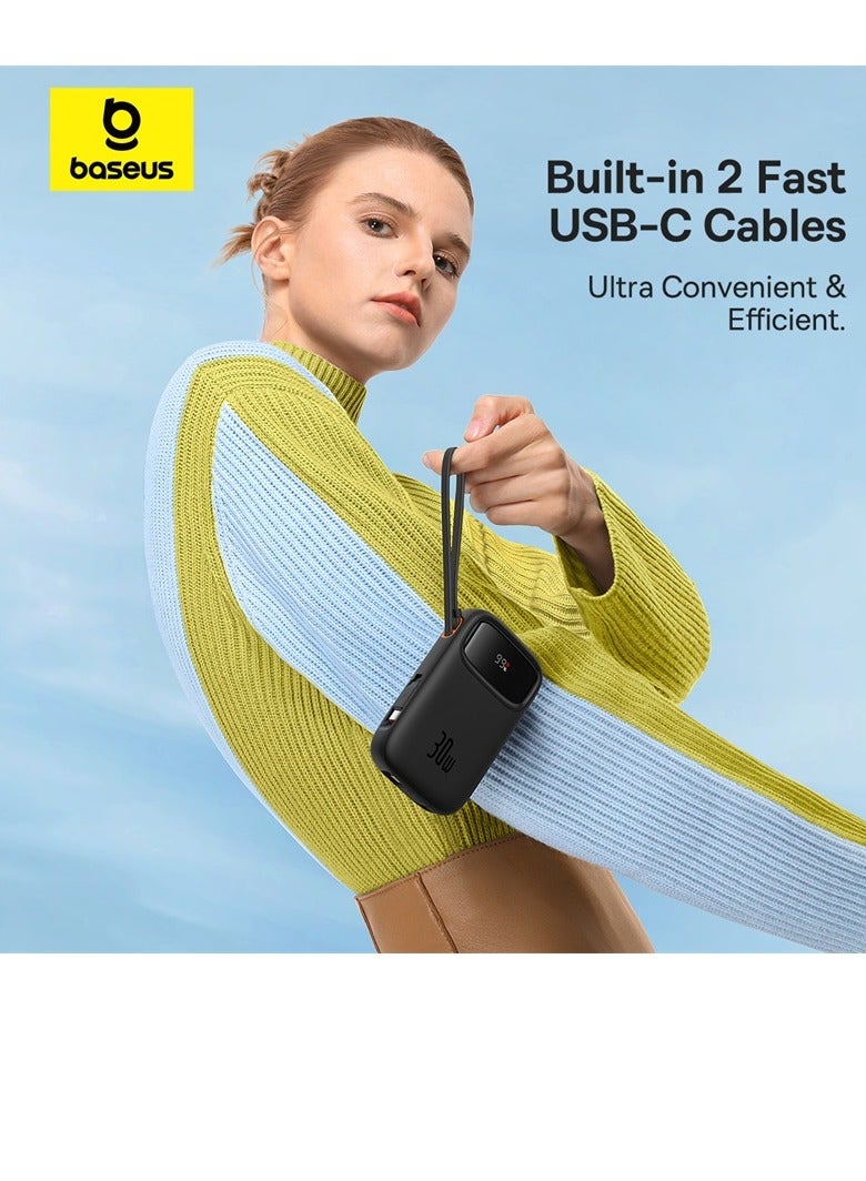 Baseus Fast Charging Power Bank, 30W Power Delivery with Built-in Dual USB-C Cables & LED Display, Type C Battery Pack for iPhone 15 Series, Samsung S24/S23, iPad and Android Phones and More- Blue - Image 3