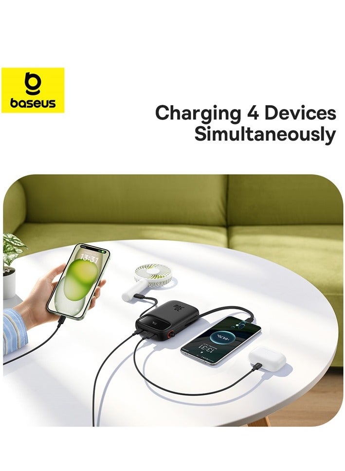 Baseus - 10000 mAh Fast Charging Power Bank, 30W Power Delivery with Built-in Dual USB-C Cables & LED Display, Type C Battery Pack for iPhone 15 Series, Samsung S24/S23, iPad and Android Phones and More- Purple - Image 1