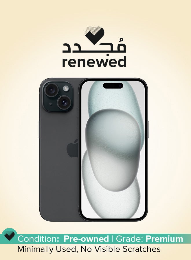 ابل  مجدد - آيفون 15 شريحة مزدوجة فعلية 128 جيجابايت أسود 5G مع فيس تايم - Image 1