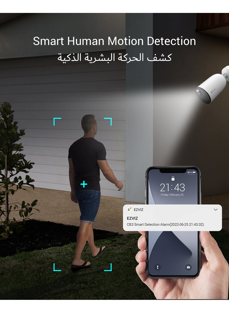 EZVIZ - CB3 KIT Security Camera, Wireless Outdoor Battery Camera, 1080p Smart Human Motion Detection, Color Night Vision, Weatherproof, Two-Way Talk, SD Card/Cloud Storage, Included Solar Panel - Image 1