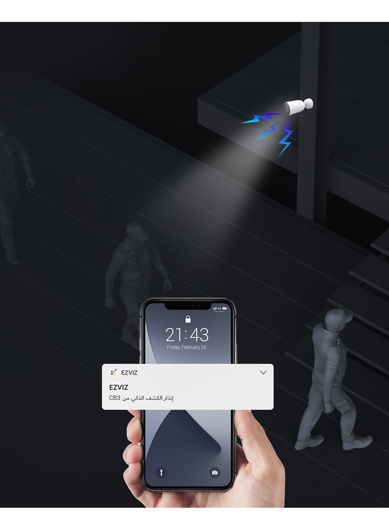 EZVIZ - CB3 KIT Security Camera, Wireless Outdoor Battery Camera, 1080p Smart Human Motion Detection, Color Night Vision, Weatherproof, Two-Way Talk, SD Card/Cloud Storage, Included Solar Panel - Image 1