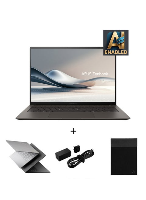 كمبيوتر محمول Zenbook S 14 OLED بشاشة 14 بوصة ومعالج Ultra 7-258V وذاكرة وصول عشوائي 32 جيجابايت ومحرك أقراص SSD سعة 1 تيرابايت ورسومات Intel Arc وWindows 11 Home