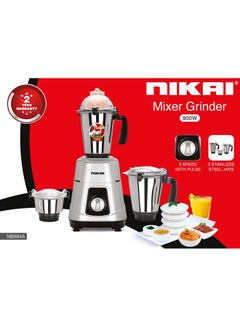 NIKAI Heavy Duty Mixer Grinder, With 3 Stainless Steel Jars, 3 Speed with Pulse, 1.5L (Liquid Jar), 1L (Dry Jar), 400ml (Chutney Jar) 900 W NB984A Silver  - Image 2