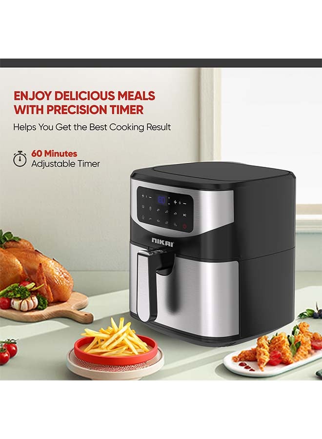 NIKAI Digital Air Fryer 1600-1800W With High-Speed Air Circulation Technology | 80-200°C Temperature Range | 60-Minute Timer | Non-Stick Coated Pan | Dishwasher Safe 7 L 1800 W NAF779D Silver  - Image 5