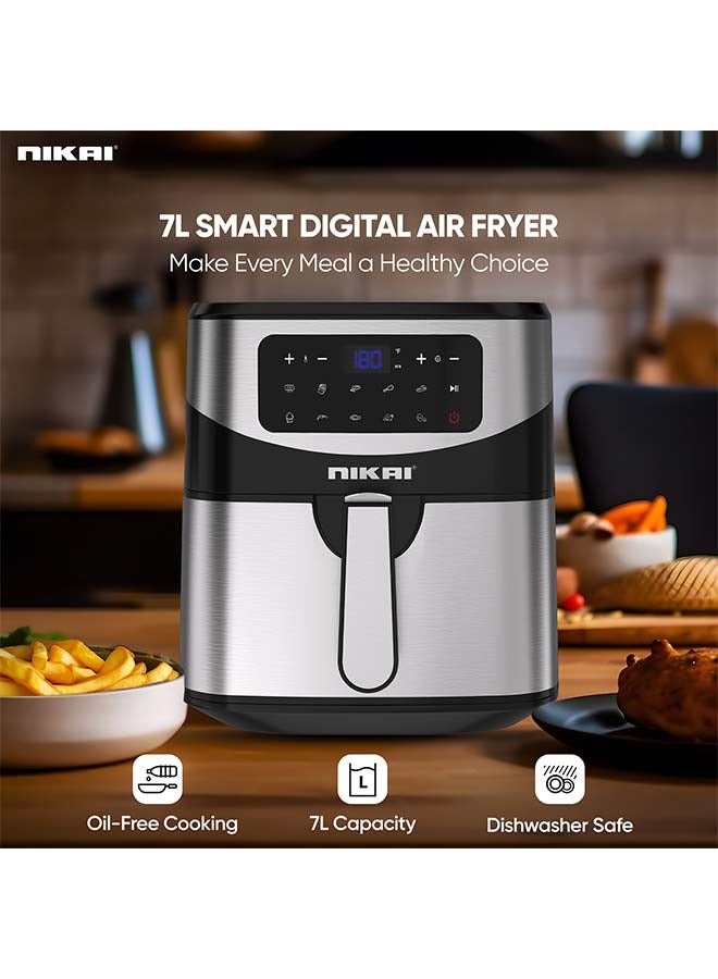 NIKAI Digital Air Fryer 1600-1800W With High-Speed Air Circulation Technology | 80-200°C Temperature Range | 60-Minute Timer | Non-Stick Coated Pan | Dishwasher Safe 7 L 1800 W NAF779D Silver  - Image 2