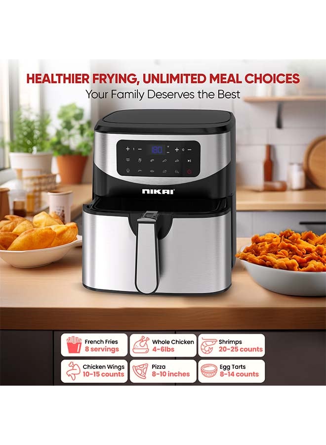 NIKAI Digital Air Fryer 1600-1800W With High-Speed Air Circulation Technology | 80-200°C Temperature Range | 60-Minute Timer | Non-Stick Coated Pan | Dishwasher Safe 7 L 1800 W NAF779D Silver  - Image 4