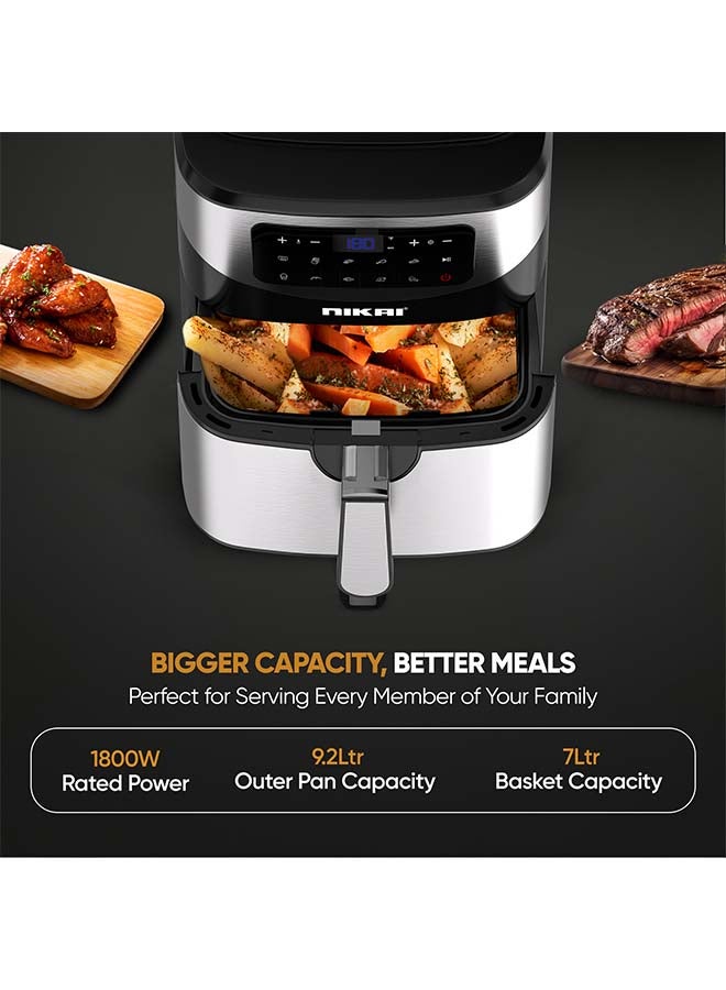 NIKAI Digital Air Fryer 1600-1800W With High-Speed Air Circulation Technology | 80-200°C Temperature Range | 60-Minute Timer | Non-Stick Coated Pan | Dishwasher Safe 7 L 1800 W NAF779D Silver  - Image 3