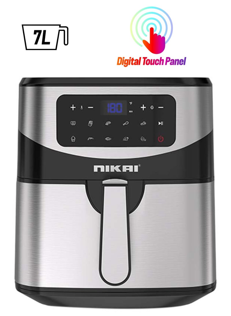 NIKAI Digital Air Fryer 1600-1800W With High-Speed Air Circulation Technology | 80-200°C Temperature Range | 60-Minute Timer | Non-Stick Coated Pan | Dishwasher Safe 7 L 1800 W NAF779D Silver  - Image 1