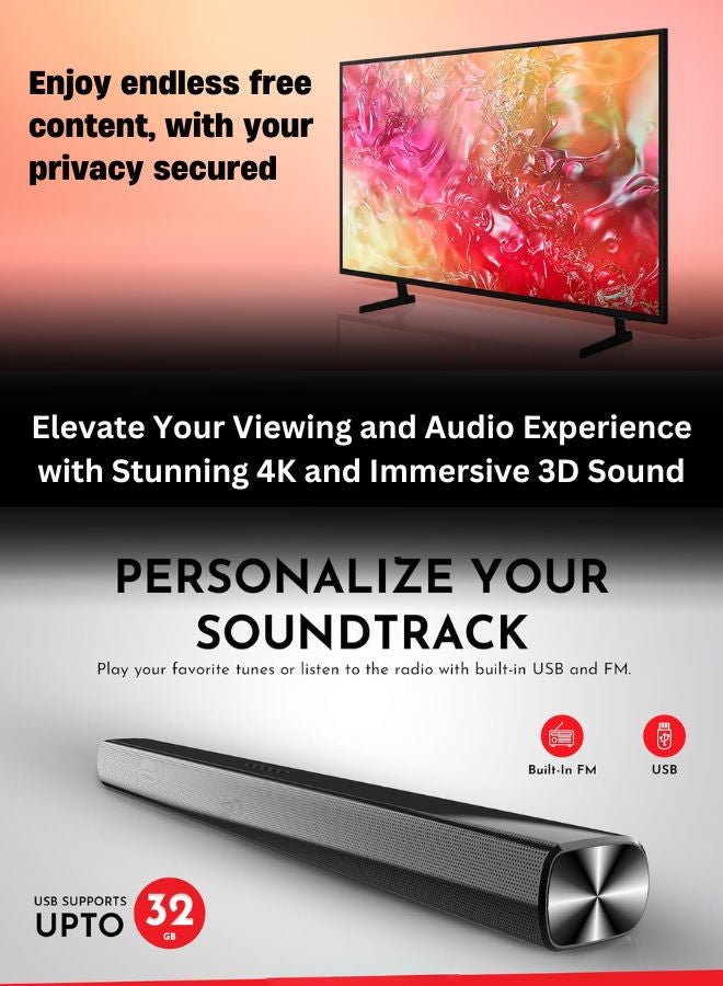 Samsung - 55-Inch Crystal UHD DU7000 4K Tizen OS Smart TV with HDR 10+, PurColor, Knox Security With 2.0 Channel Soundbar 30W, HDMI ARC, Bluetooth, USB, MP3, FM Station 55DU7000+SOUNDBAR Black - Image 1