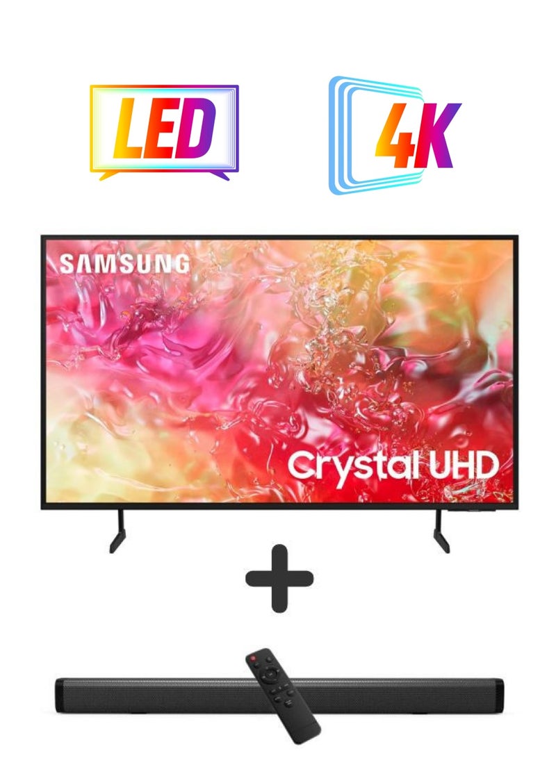 Samsung 55-Inch Crystal UHD DU7000 4K Tizen OS Smart TV with HDR 10+, PurColor, Knox Security With 2.0 Channel Soundbar 30W, HDMI ARC, Bluetooth, USB, MP3, FM Station 55DU7000+SOUNDBAR Black  - Image 1