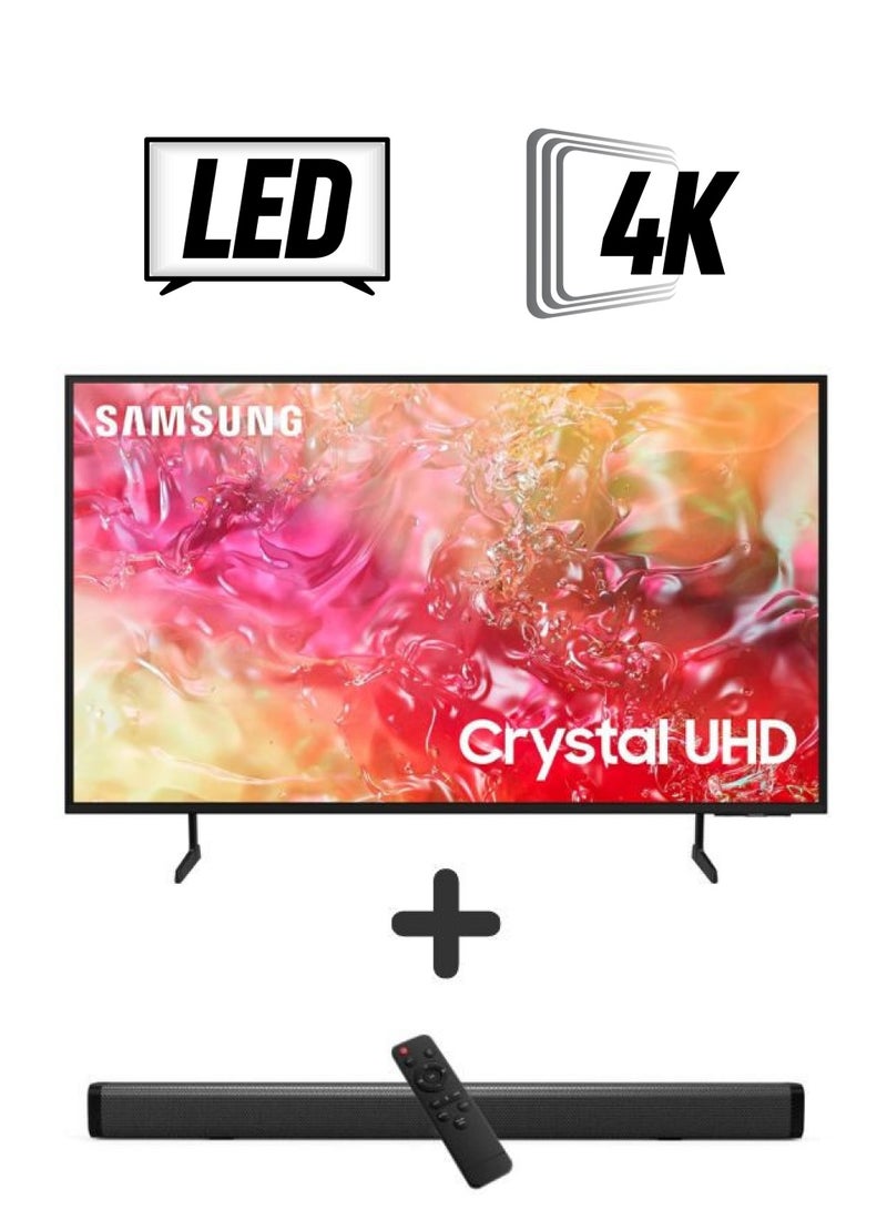 Samsung 50-Inch Crystal UHD DU7000 4K Tizen OS Smart TV with HDR 10+, PurColor, Knox Security With 2.0 Channel Soundbar 30W, HDMI ARC, Bluetooth, USB, MP3, FM Station 50DU7000+SOUNDBAR Black  - Image 1