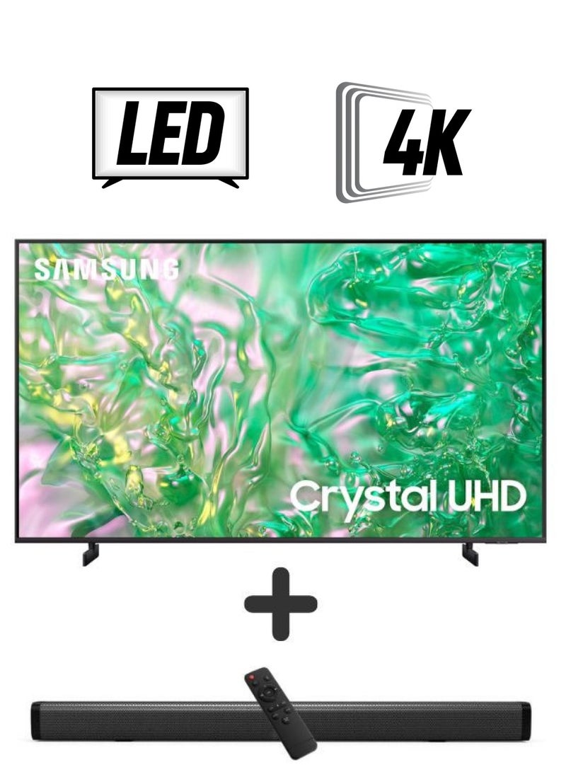 Samsung 50-Inch Crystal UHD DU8000 4K Smart Tv HDR 10+, Dynamic Crystal Color, AirSlim Design With 2.0 Channel Soundbar 30W, HDMI ARC, Bluetooth, USB, MP3, FM Station 50DU8000+SOUNDBAR Grey  - Image 1