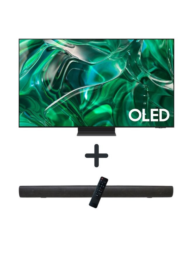 سامسونج 65 inch OLED 4K Smart TV with Neural Quantum Processor 4K, Infinity One Design, with 2.0 Channel 600 Watts Soundbar, Bluetooth, USB, FM Radio 65S95C+TH-N322B Black Titanium 