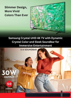 سامسونج 75-Inch Crystal UHD DU8000 4K Smart Tv HDR 10+, Dynamic Crystal Color, AirSlim Design With 2.0 Channel Soundbar 30W, HDMI ARC, Bluetooth, USB, MP3, FM Station 75DU8000+SOUNDBAR Grey  - Image 3
