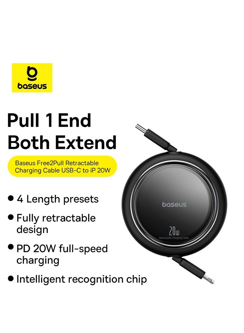 Baseus - 20W Ultra Mini Retractable USB-C to Lightning Fast Charging Cable 4-Stage Length Preset, USB Type-C to Lightning Charger Cable for iPhone 14 Pro Max Plus, 13, 12, iPad, iPad Air, iPad Pro, and Air Pods– Black - Image 1