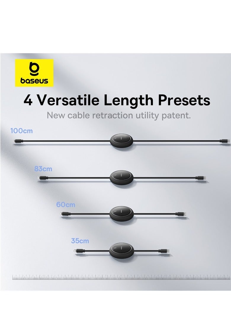 Baseus - 20W Ultra Mini Retractable USB-C to Lightning Fast Charging Cable 4-Stage Length Preset, USB Type-C to Lightning Charger Cable for iPhone 14 Pro Max Plus, 13, 12, iPad, iPad Air, iPad Pro, and Air Pods– Black - Image 1