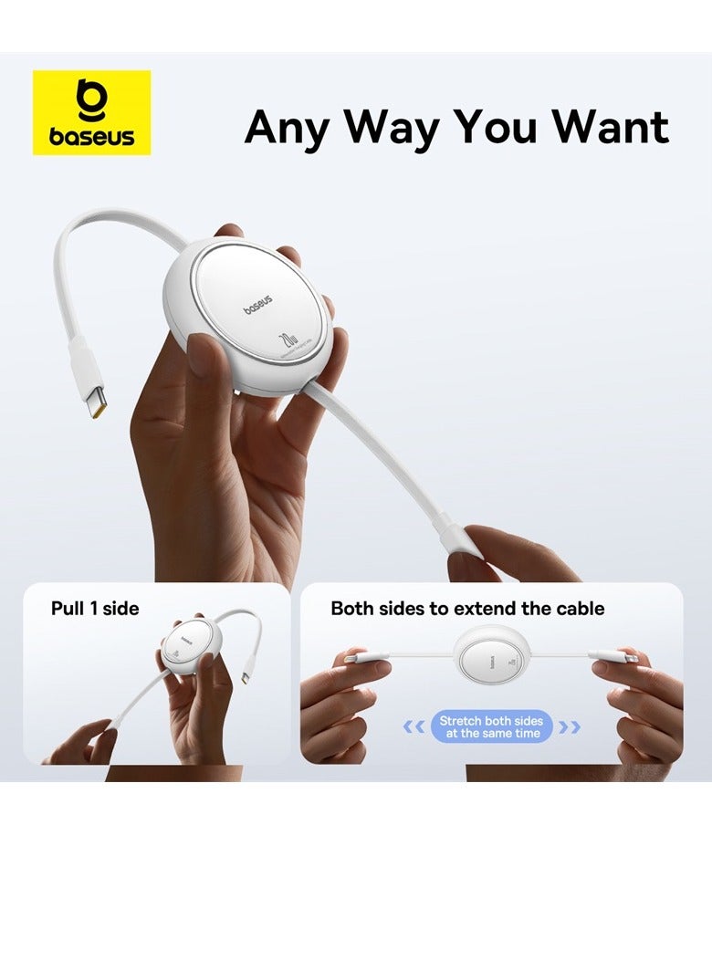Baseus 20W Ultra Mini Retractable USB-C to Lightning Fast Charging Cable 4-Stage Length Preset, USB Type-C to Lightning Charger Cable for iPhone 14 Pro Max Plus, 13, 12, iPad, iPad Air, iPad Pro, and Air Pods– White  - Image 2