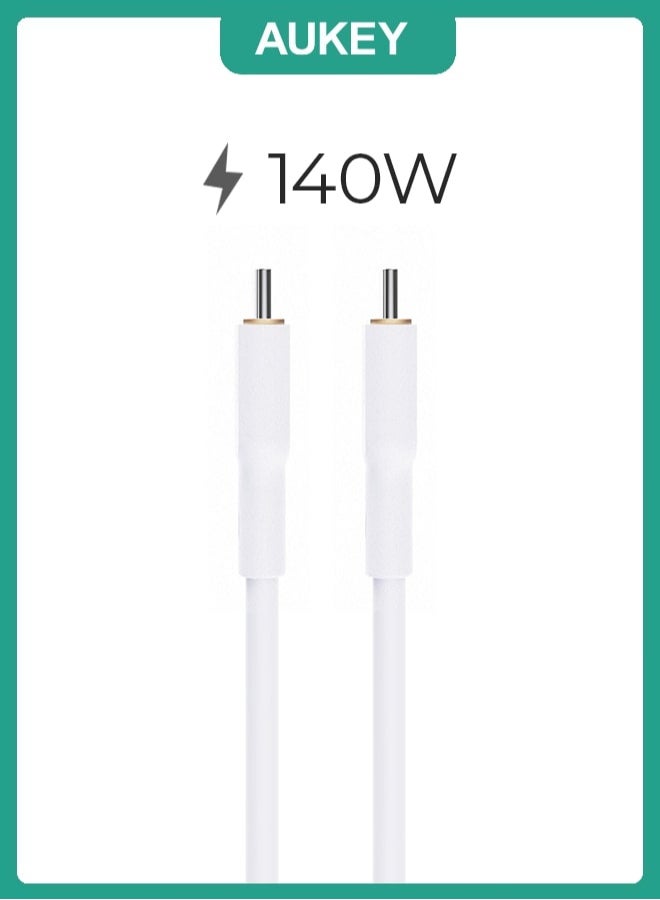 Aukey 1.8M 140W Silicone USB C To USB C Cable - White - Image 1