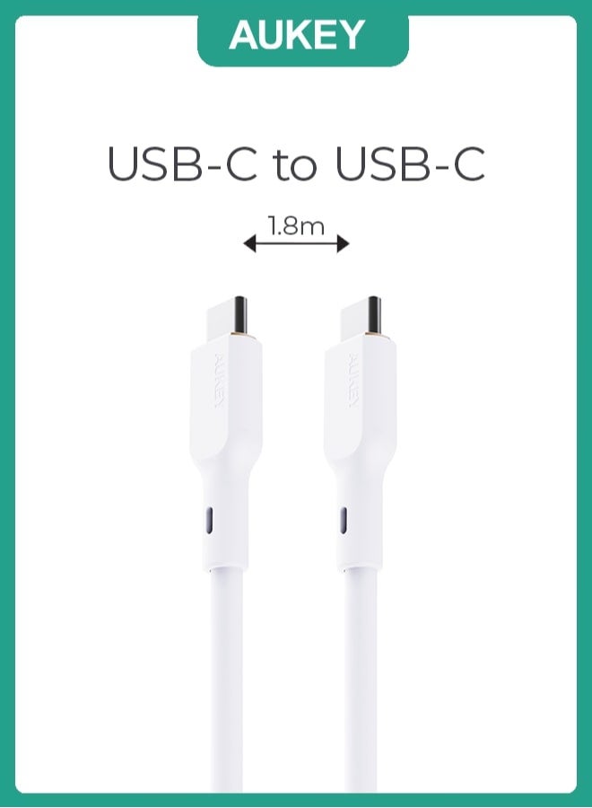Aukey 1.8M 140W Silicone USB C To USB C Cable - White - Image 2