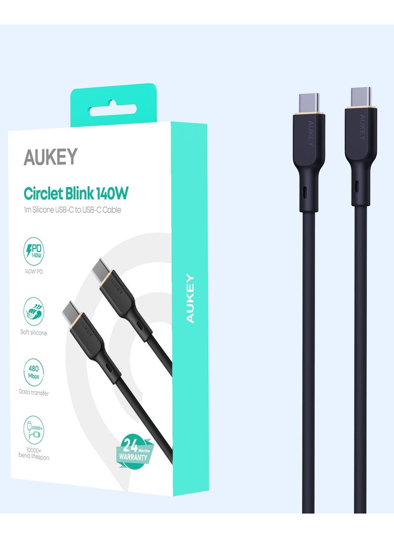 Aukey 1M 240W Silicone USB C to USB C Cable - Black - Image 4